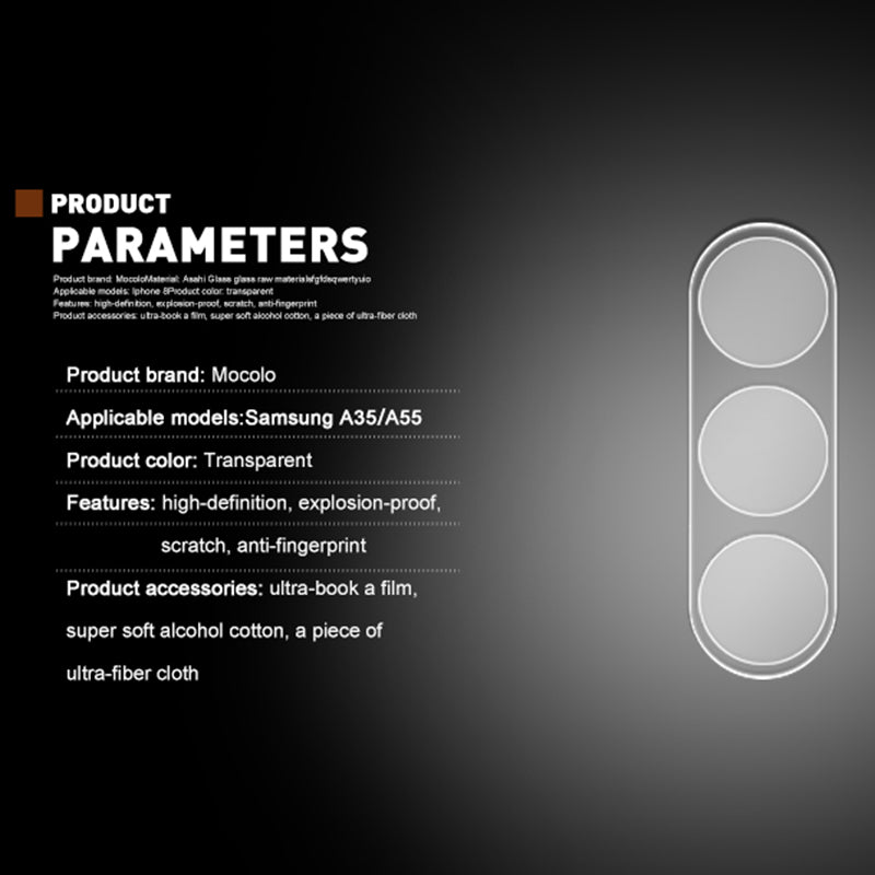 MOCOLO For Samsung Galaxy A35 5G / A55 5G Tempered Glass Lens Protector Silk Printing Clear Camera Lens Film MOCOLO For Samsung Galaxy A35 5G / A55 5G Tempered Glass Lens Protector Silk Printing Clear Camera Lens Film
